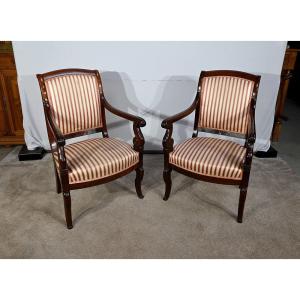 Pair Of Armchairs In Solid Cuban Mahogany, Restoration Period – Early 19th Century