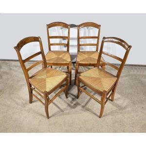 Suite Of 4 Chairs In Solid Walnut, Restoration Period – 1st Part 19th