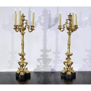 Pair Of Candelabra In Gilt Bronze, Restoration Period – Early 19th Century