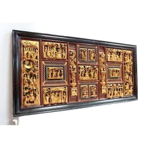 Large Asian Panel In Lacquered Wood, China – Late 19th Century