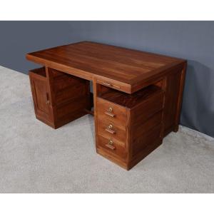 Teak And Mahogany Desk, Pondicherry, Art Deco - 1930