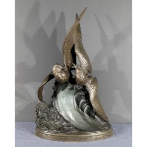 Sculpture In Regulates “seagulls On The Wave”, Signed H. Lechesne – Mid-19th Century