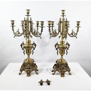 Paire D’importants Candélabres En Bronze Doré, Style Louis XIV – Début XIXe