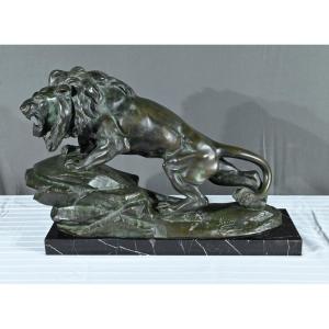 Bronze “roaring Lion”, Signed Nerin – Early 20th Century