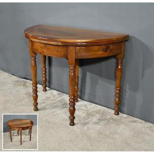 Half-moon Console Table In Walnut, Louis-philippe Period – Part 1 Of The 19th Century