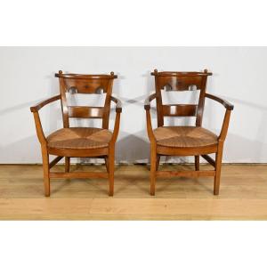 Pair Of Cherrywood Armchairs, Directoire Period – Early 19th Century