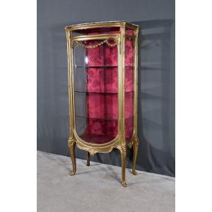 Curved Display Cabinet In Gilded Wood, Louis XV / Louis XVI Transition – Early 20th Century