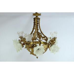 Lustre à 12 Lumières En Bronze Doré, Style Napoléon III – Fin XIXe