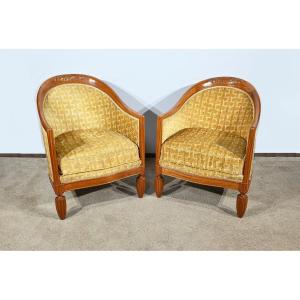 Pair Of Art Deco Blond Mahogany Armchairs – 1940