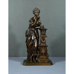 Bronze “lady At The Fountain”, Signed E.bruchon – Mid 19th Century