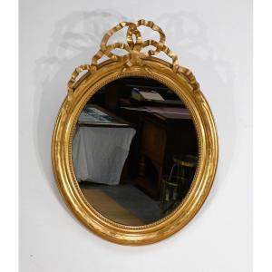 Oval Mirror In Gilded Wood, Louis XVI Style, Napoleon III Period – Mid-19th Century