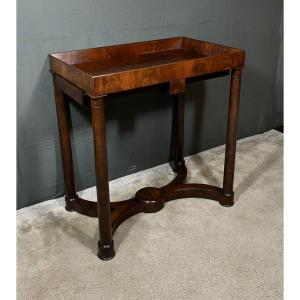 Empire Table In Mahogany And Mahogany Burl Veneer, Dating From The Early 19th Century. This Piece Of Furniture