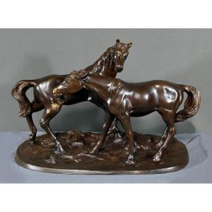 Bronze “arabian Horses”, After Pj. Mène – Early 20th Century