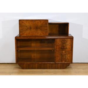 Rurka Glass Cabinet In Burl Walnut, Art Deco – 1940