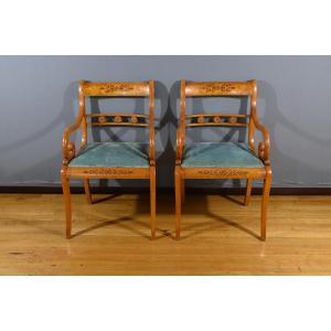 Pair Of Charles X Style Speckled Maple Armchairs – Mid 20th Century