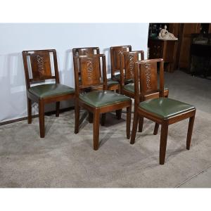 Suite De 6 Chaises En Acajou Massif, Art Déco – 1940