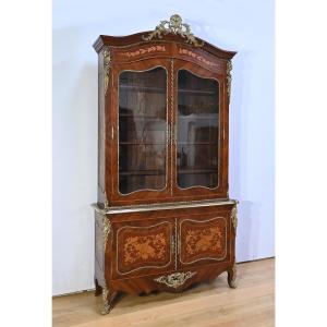 Two-body Bookcase In Rosewood And Marquetry, Louis XV Style – Late 19th Century