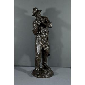 Important Bronze “man With A Pipe”, Signed M. Constant Favre – Late 19th Century