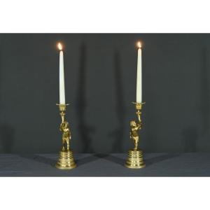 Pair Of Gilt Bronze Candlesticks – Mid 19th Century