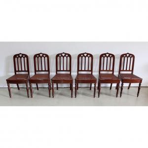 Rare Suite Of 6 Mahogany Chairs From Cuba, Restoration Period - Early 19th Century