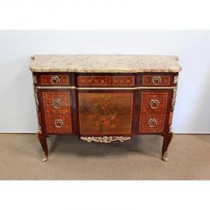  Commode En Marqueterie, Style Transition Louis XV / Louis XVI – Fin XIXe 