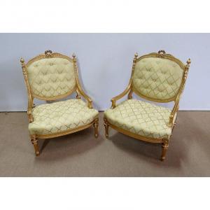 Pair Of Armchairs A La Reine Louis XVI, Napoleon III Period - Mid-19th Century