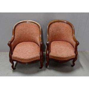 Pair Of Bergères In Solid Blond Mahogany, Napoleon III Period - 1850