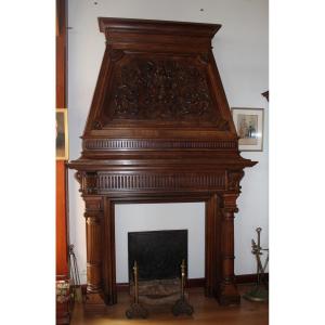 20th Century Oak Castle Fireplace