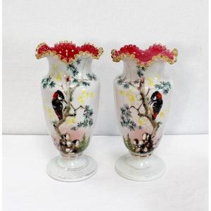 Important Pair Of Opaline Vases - 1900