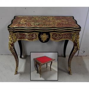 Game Table In Boulle Marquetry, Napoleon III Period - Mid-19th Century