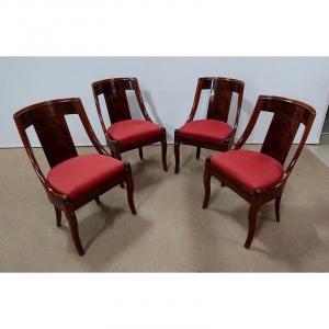 Suite Of Four Gondola Chairs In Mahogany, Restoration Period - 1st Part Of The Nineteenth