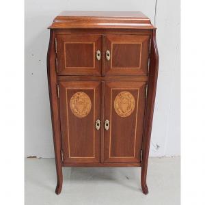 Small Cabinet In Mahogany And Precious Wood, Art Nouveau Period - Early Twentieth