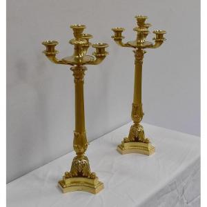 Pair Of Candelabras In Gilt Bronze, Louis-philippe Period - Early Nineteenth