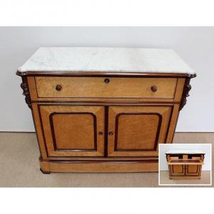 Writing Buffet In Speckled Maple And Carrara Marble - Late Nineteenth