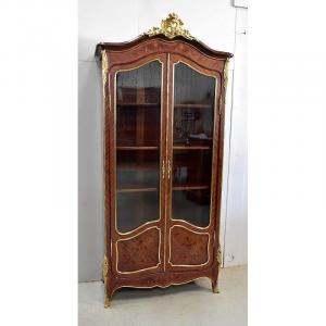 Bookcase In Mahogany, Violet Wood And Rosewood, Louis XV Style, Napoleon III Period -