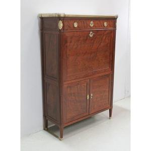 Secretaire In Speckled Mahogany, Louis XVI Period - 2nd Half Of The 18th Century