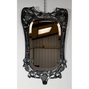 Miroir En Métal Argenté, Art Nouveau – Fin XIXe / Début XXe