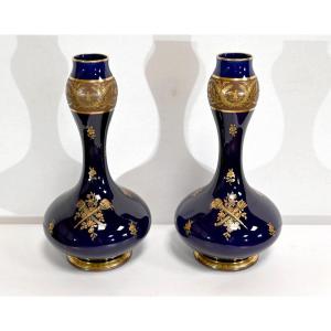 Pair Of Fine Earthenware Vases, Jaget & Pinon - Early Twentieth