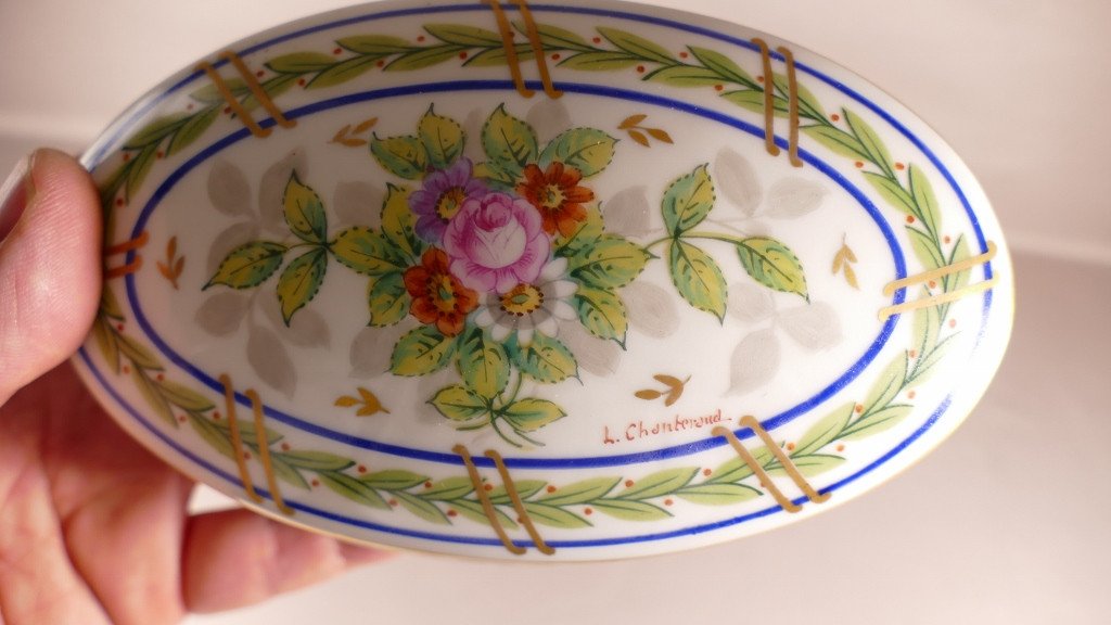 Coffret En Porcelaine de Limoges Peinte à La Main De Fleurs Et De Feuilles d'Olivier-photo-4