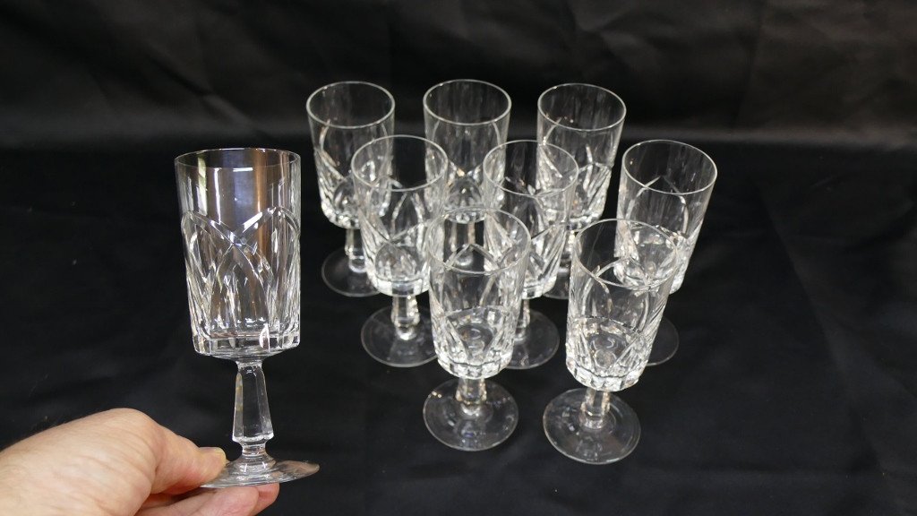 9 Champagne Flutes In Sèvres Crystal Art Deco Shape-photo-2