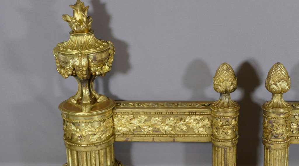 Pair Of Louis XVI Lights, Andirons In Gilt Bronze After Blerzy, XVIII - XIX-photo-2