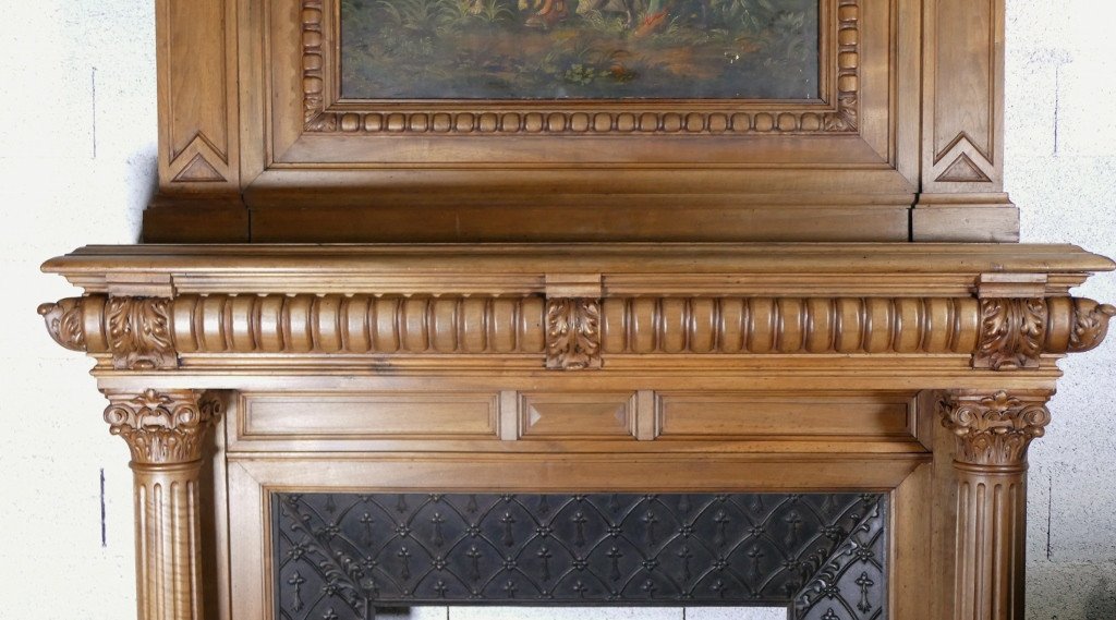 Castle Fireplace And Its Trumeau In Solid Walnut Renaissance Style XIX-photo-3