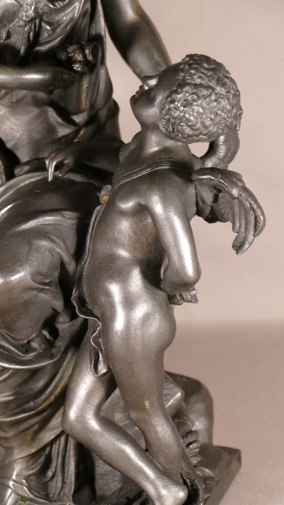 Louis Cosme Demaille, Bronze Sculpture Young Woman With Cherub, Dated 1871-photo-3