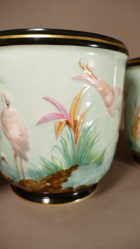 Henri Ardant &co (1858-1881), Very Rare Pair Of Cache Pots In Limoges Porcelain-photo-1