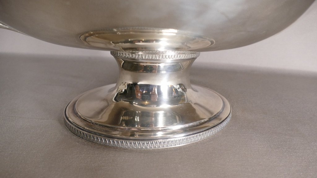 Empire Style Centerpiece, Covered Bowl Silver Metal Soup Tureen, Goldsmith Plasait-photo-3