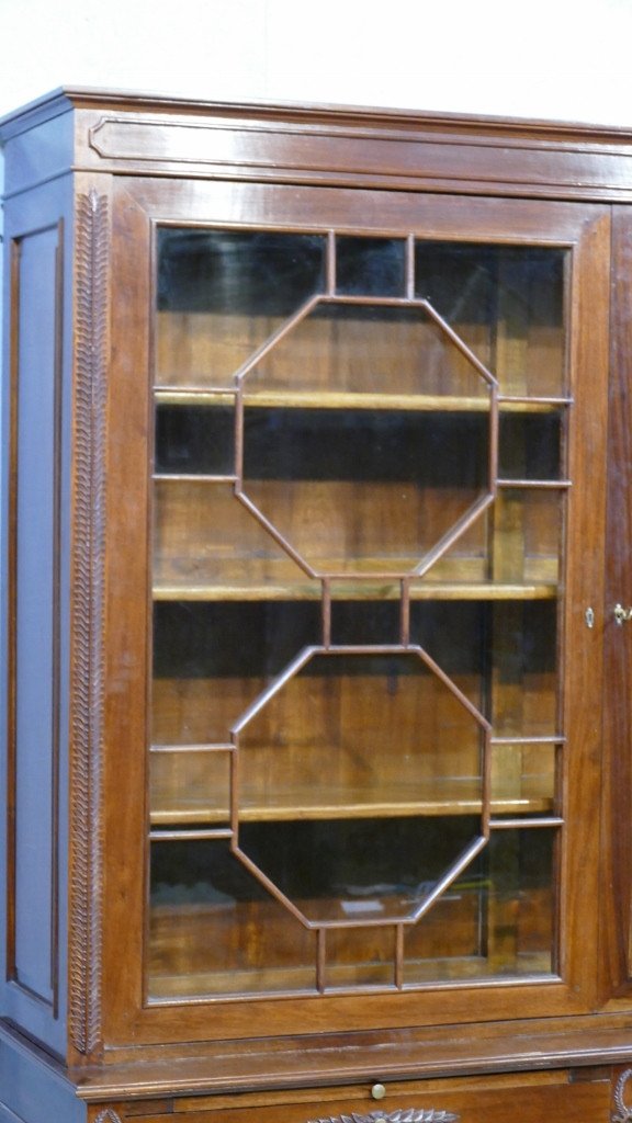 Bookcase In Two Bodies In The English Empire Style In Mahogany, Early Twentieth Time-photo-3