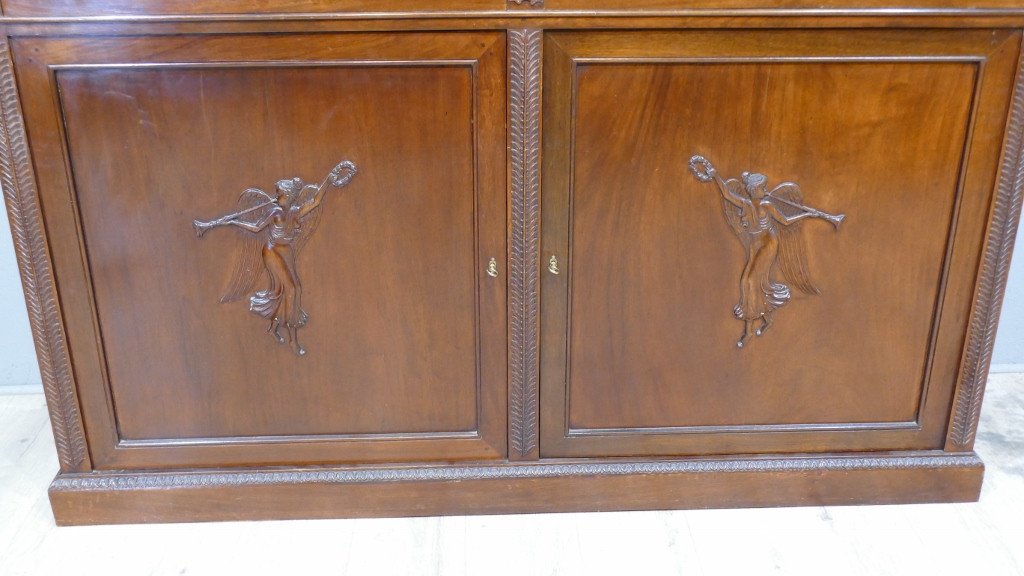 Bookcase In Two Bodies In The English Empire Style In Mahogany, Early Twentieth Time-photo-4