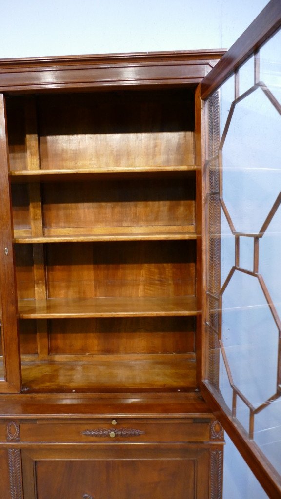 Bookcase In Two Bodies In The English Empire Style In Mahogany, Early Twentieth Time-photo-6