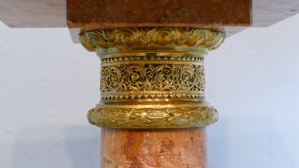 Rotating Bolster Column In Pink Marble And Gilt Bronze, Late XIXth Century-photo-2