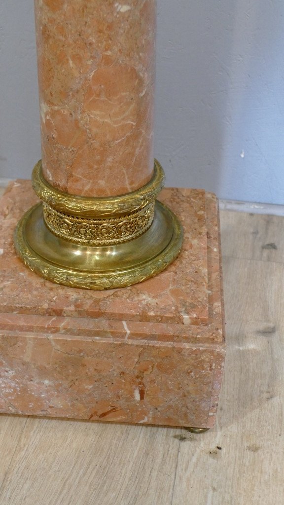 Rotating Bolster Column In Pink Marble And Gilt Bronze, Late XIXth Century-photo-1